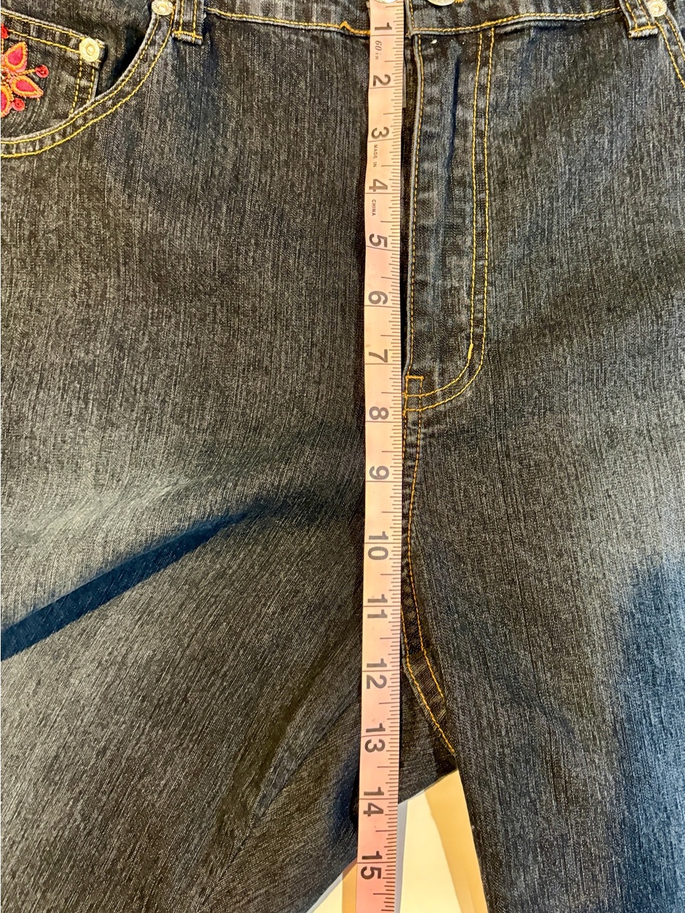 Boho Embroidered Straight Leg Jeans Size 18 | Y2K Cottagecore Floral Denim” - Picture 4 of 9